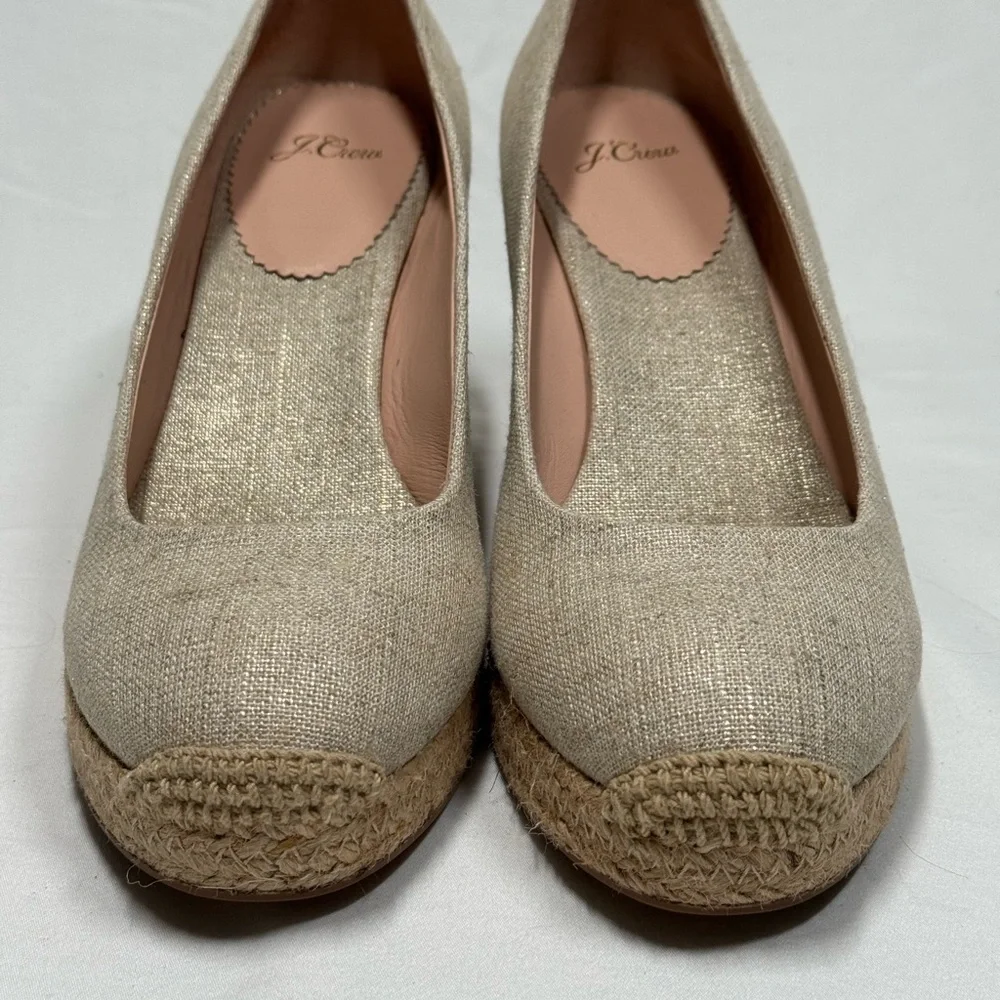 J. Crew Seville Espadrille Jute‎ Wedges in Neutral Metallic Canvas Size 11